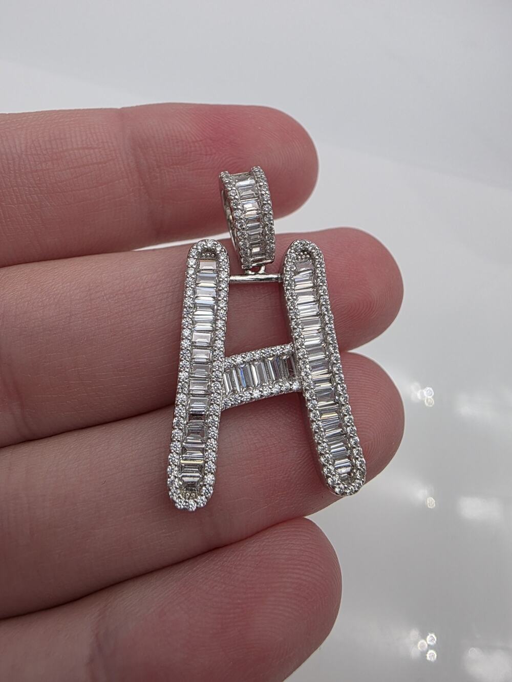 New Sterling Silver 925 CZ Letter H Pendent